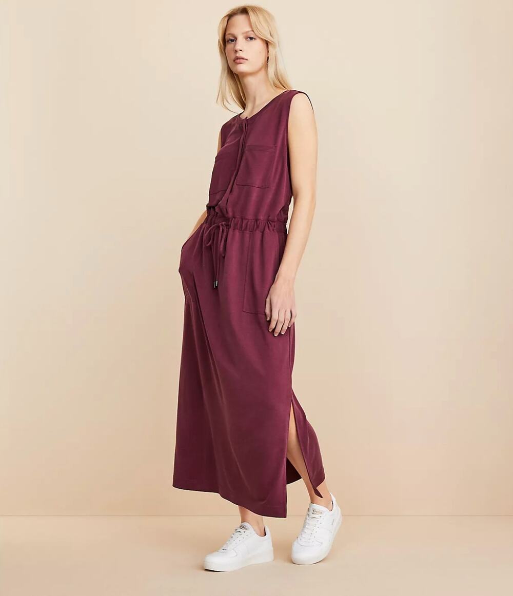 LOU & GREY Sandwashed Maxi Pocket Shirt Dress Smoked Garnet Purple Sz XL {3Y22}